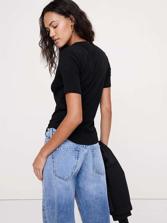 Airy Cotton Elbow-Sleeve T-Shirt