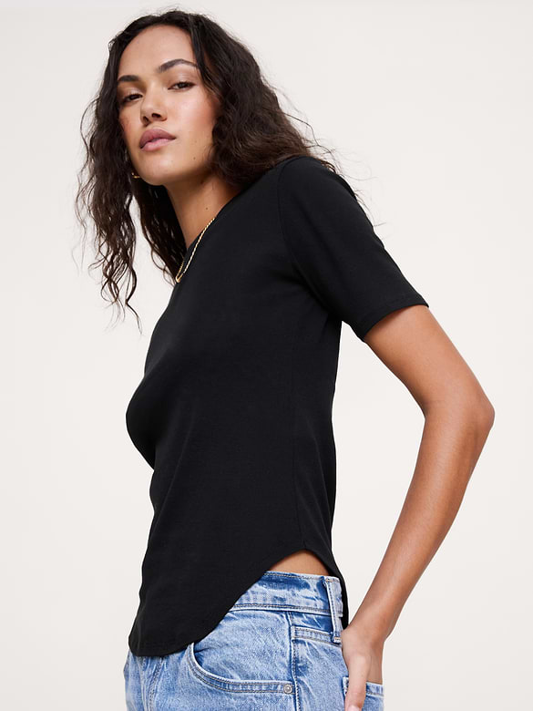 Airy Cotton Elbow-Sleeve T-Shirt
