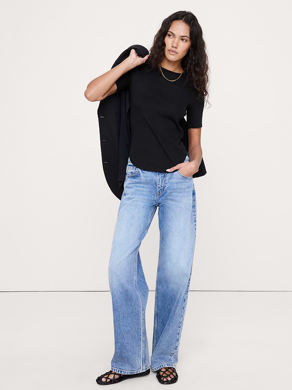 Airy Cotton Elbow-Sleeve T-Shirt