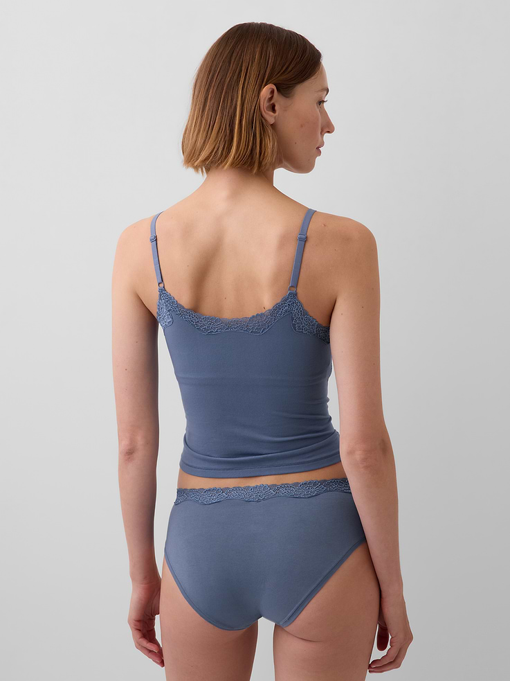 Image number 2 showing, Organic Stretch Cotton Lace-Trim Shelf-Bra Cami