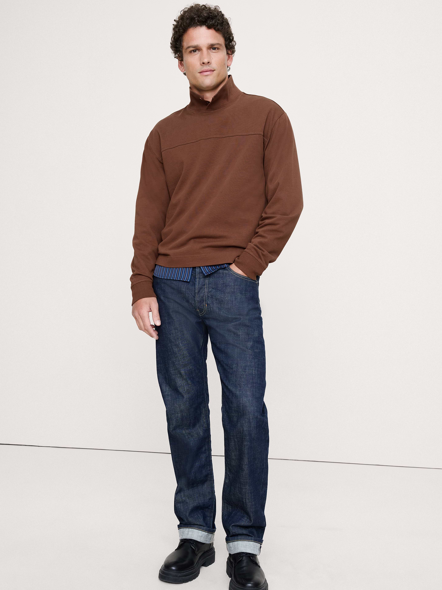 Image number 1 showing, Cotton Fleece Mock Neck Sweatshirt