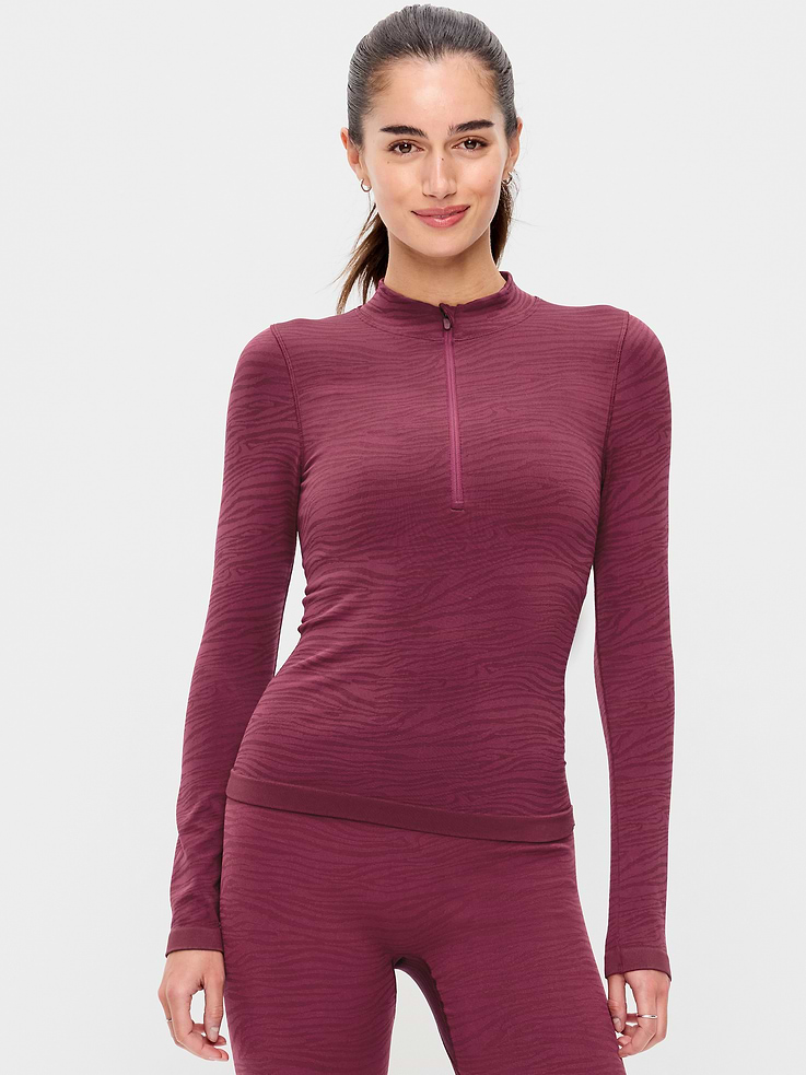 Image number 1 showing, Seamless Jacquard Mock-Neck Half-Zip Top
