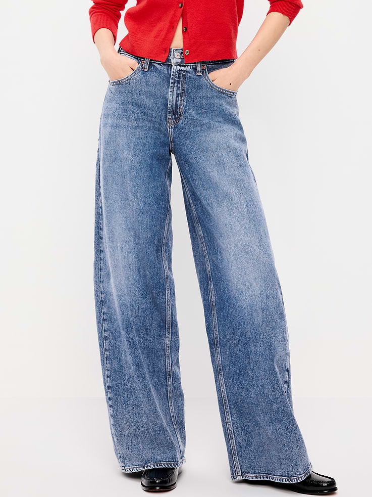 Image number 2 showing, High-Waisted Baggy Wide-Leg Stretch Jeans