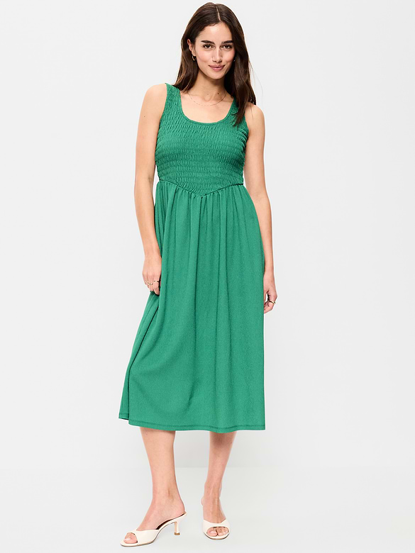 Fit & Flare Lightweight Smocked-Bodice Midi Dress