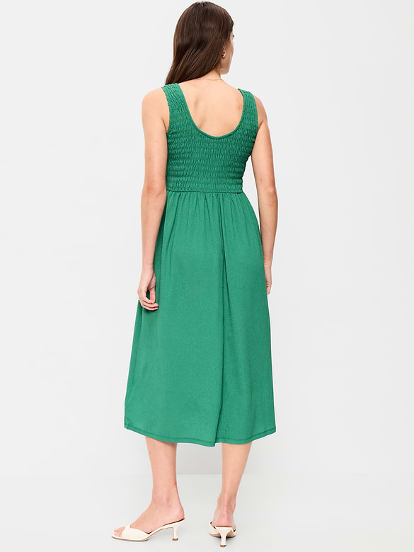 Fit & Flare Lightweight Smocked-Bodice Midi Dress