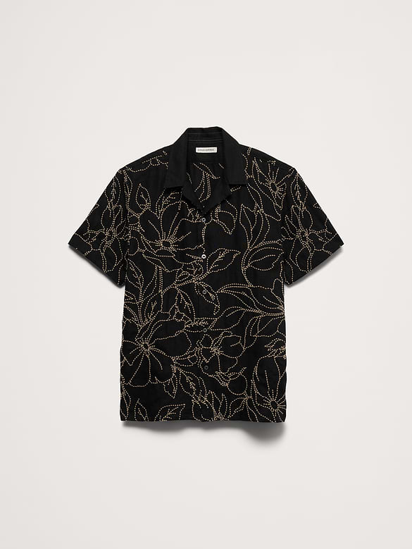 Standard-Fit Embroidered Linen Resort Shirt
