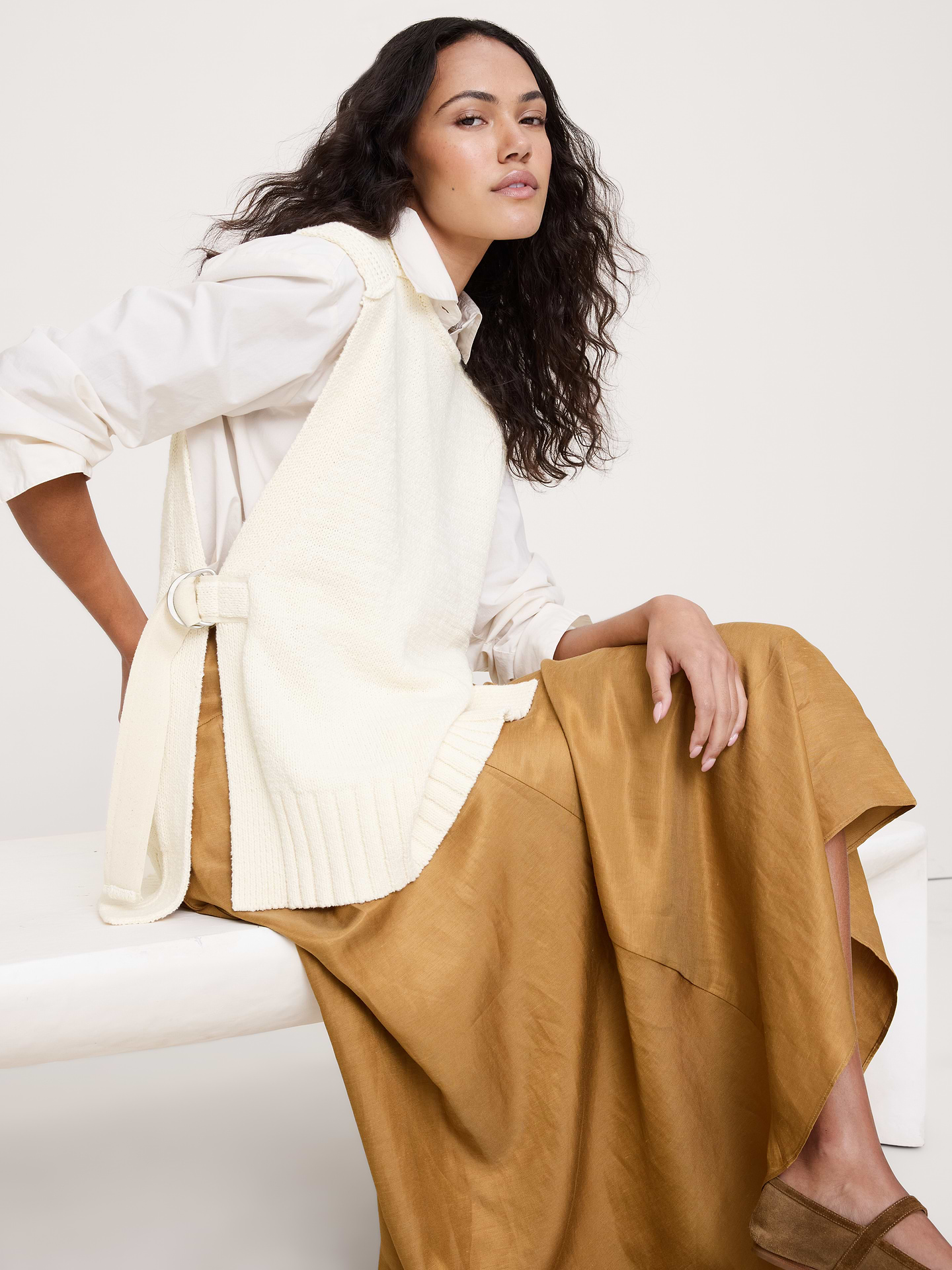 Image number 1 showing, Chunky Cotton-Blend Sweater Vest with Open Sides