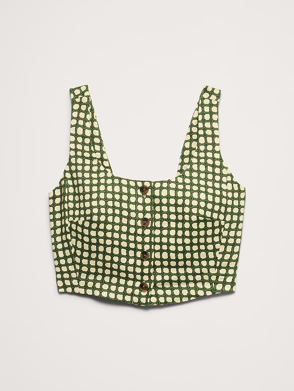 Linen Square-Neck Cropped Tank