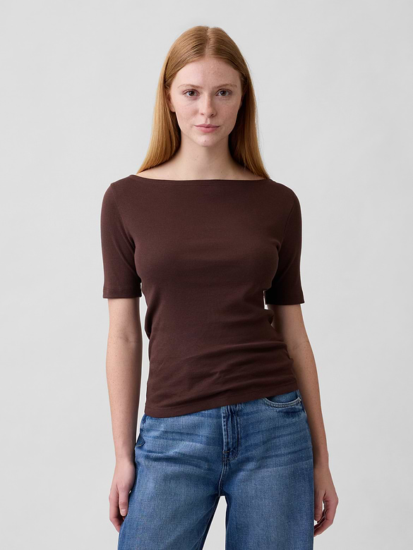 Modern Ribbed Boatneck T-Shirt