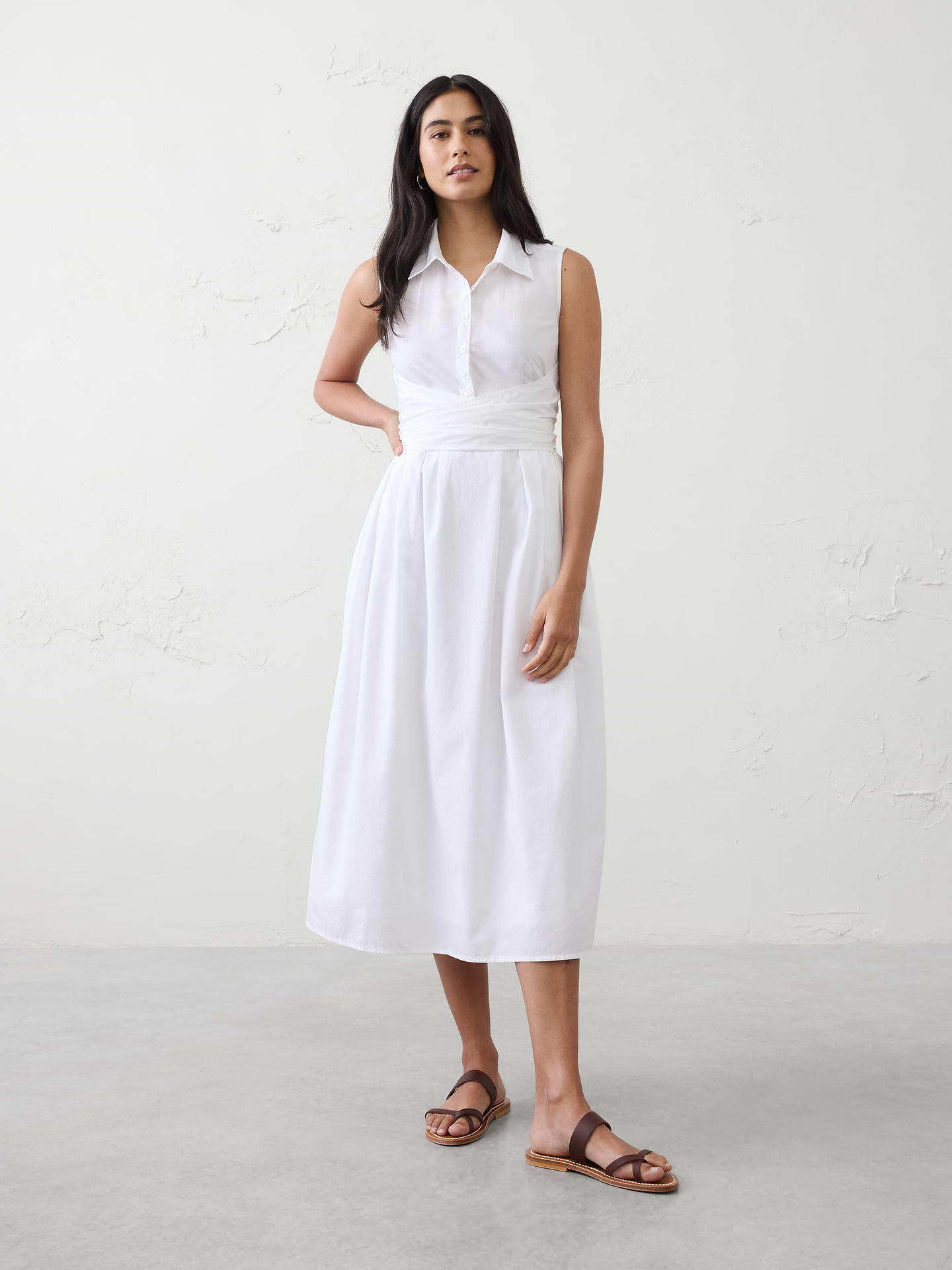 Image number 1 showing, Poplin Wrapped Midi Shirtdress