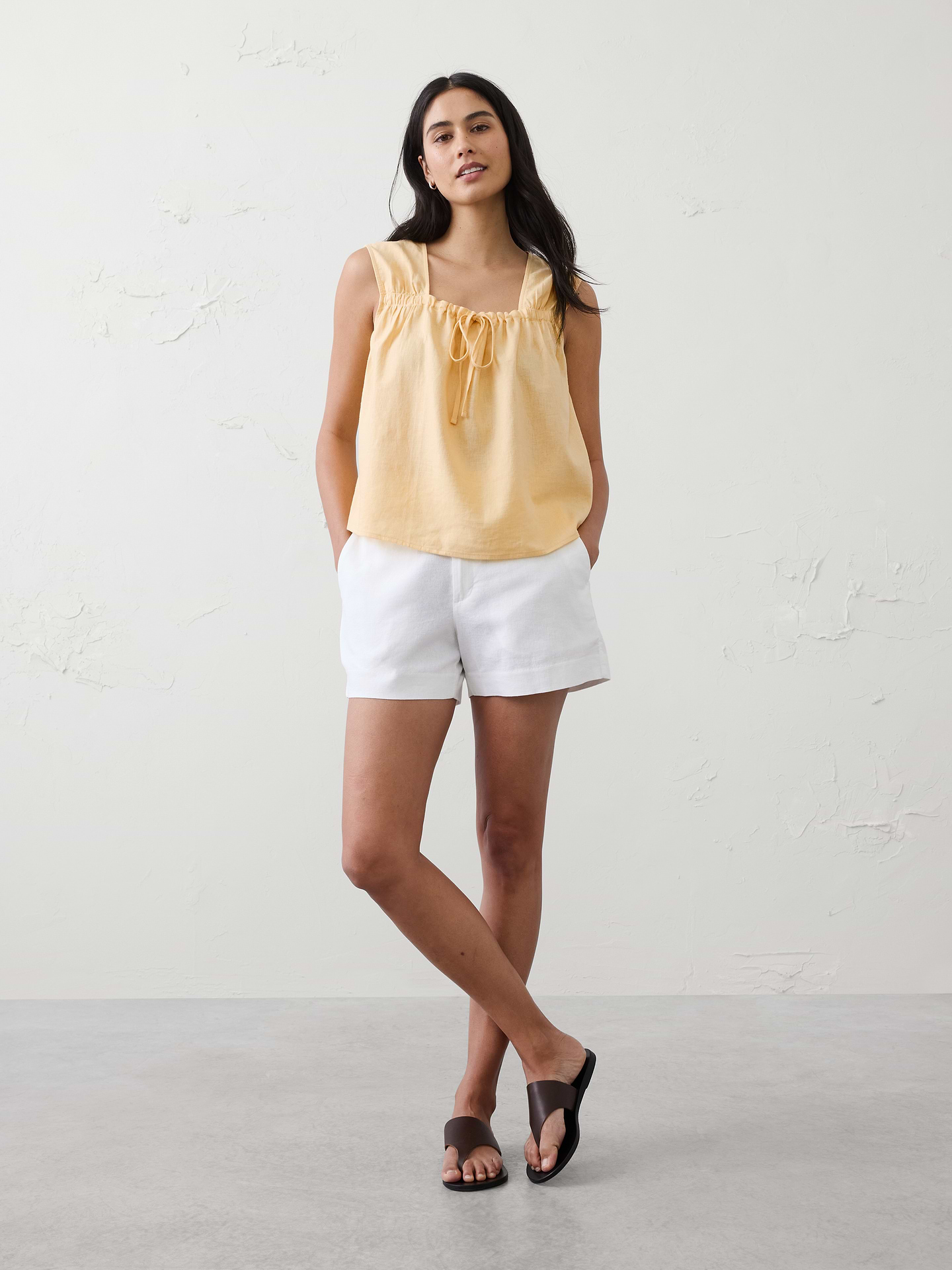 Image number 1 showing, Linen-Blend Tied Popover Top