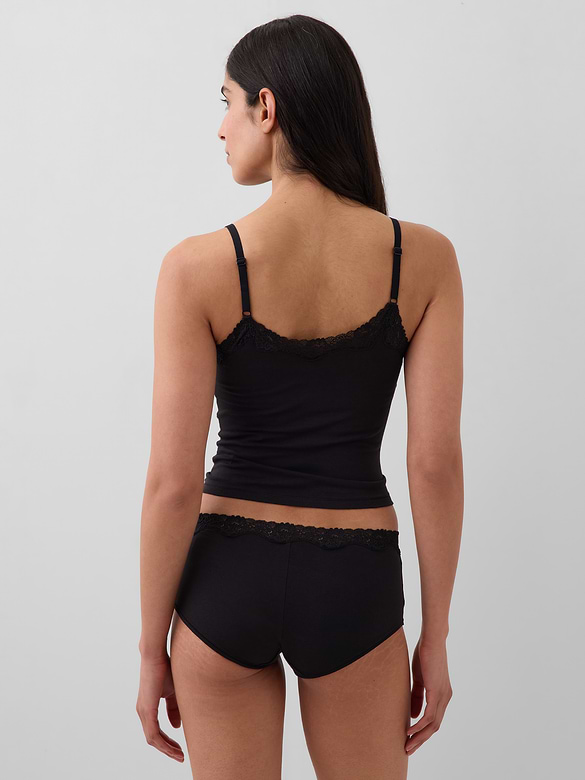Organic Stretch Cotton Lace-Trim Shelf-Bra Cami