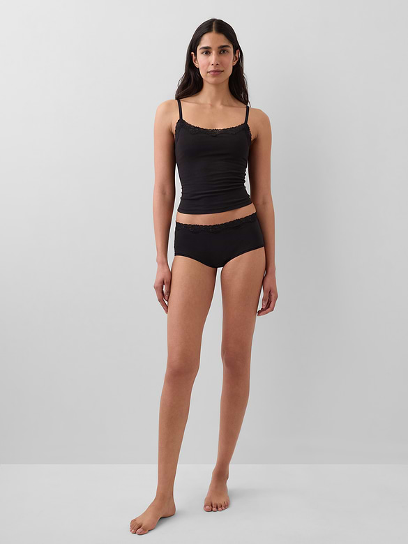 Organic Stretch Cotton Lace-Trim Shelf-Bra Cami