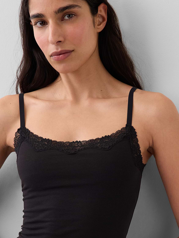 Organic Stretch Cotton Lace-Trim Shelf-Bra Cami