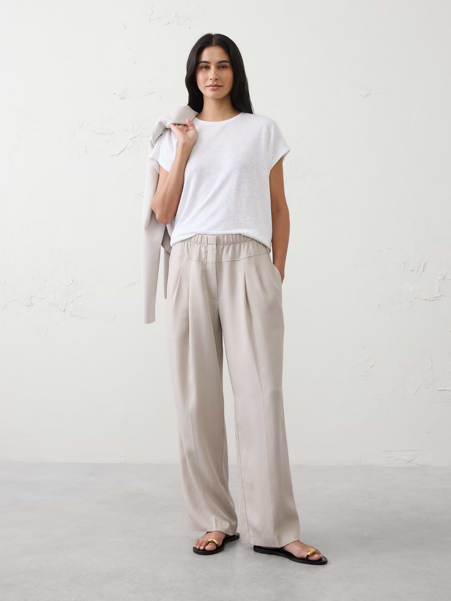 Image number 1 showing, Straight-Leg Mid-Rise Tencel Pleated Pant