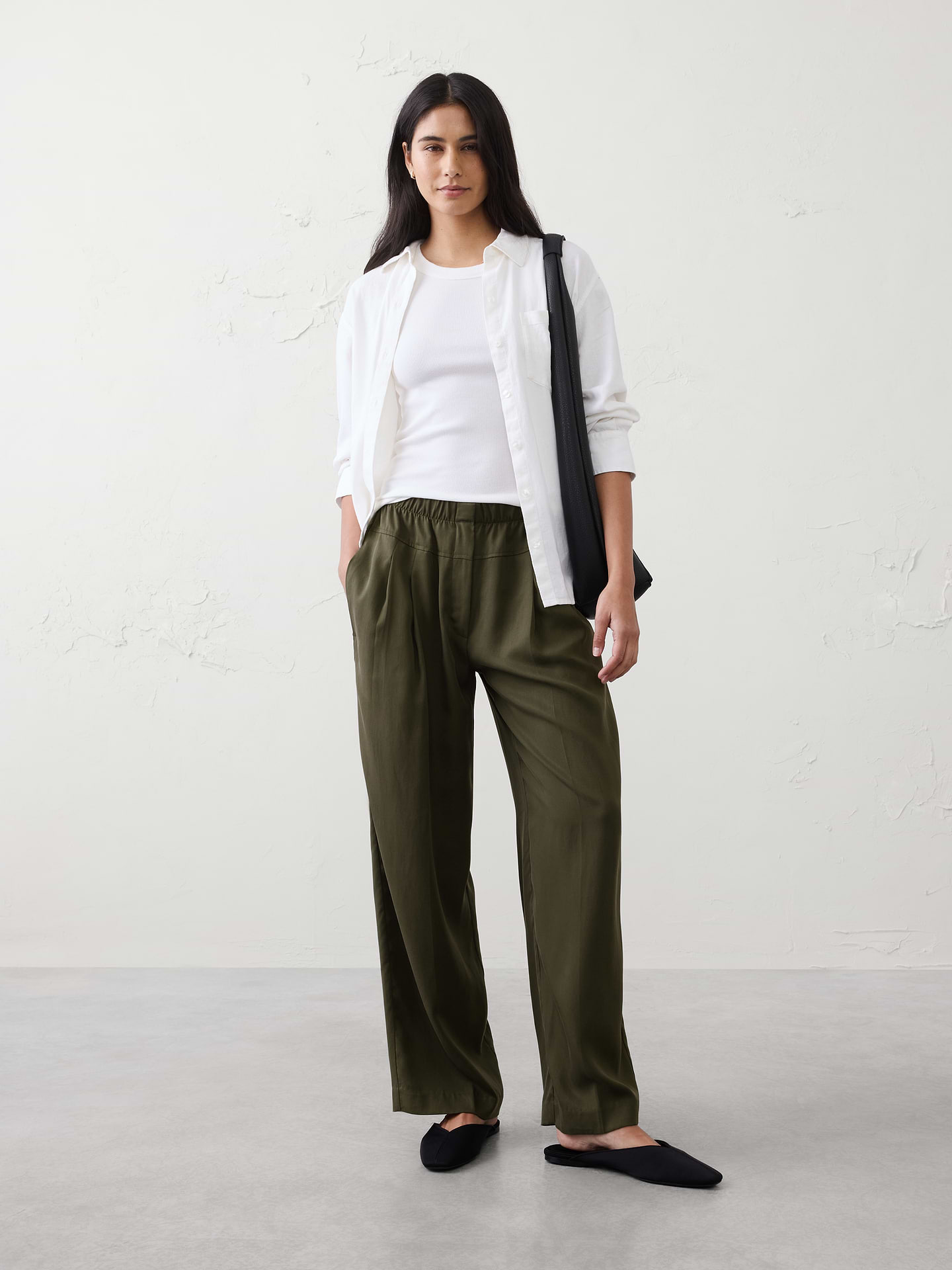 Image number 1 showing, Straight-Leg Mid-Rise Tencel Pleated Pant