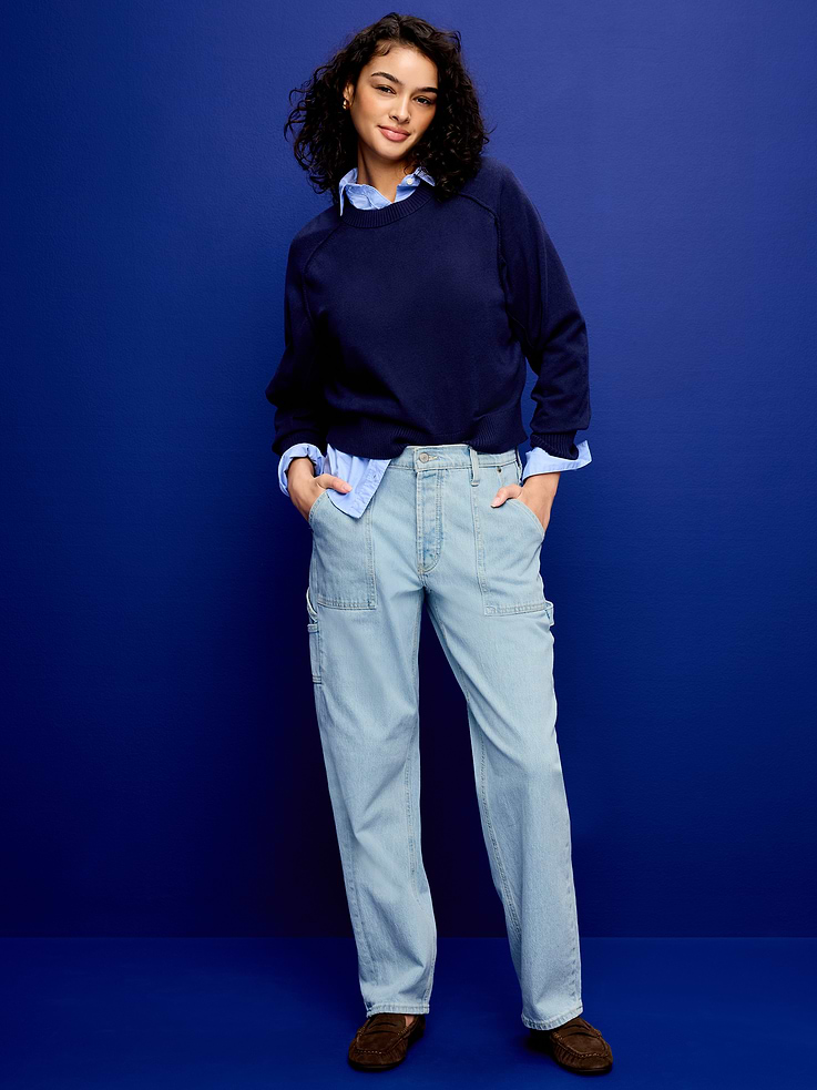 Image number 1 showing, Mid-Rise Utility Slouchy Straight Jeans