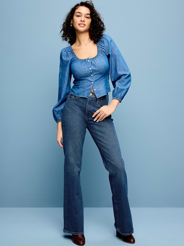 Image number 1 showing, Mid-Rise Loose Boot-Cut Jeans