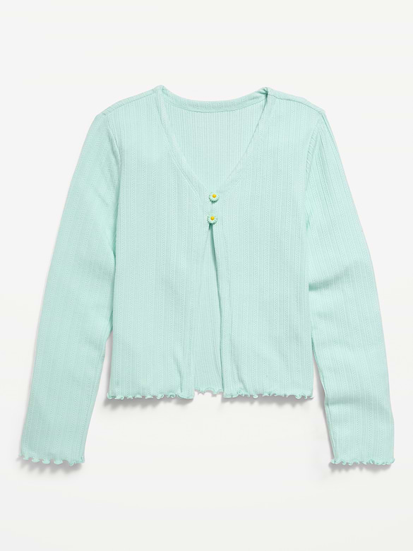 Pointelle-Knit V-Neck Cardigan for Girls