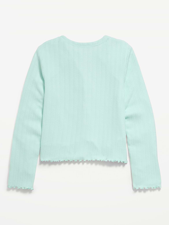 Pointelle-Knit V-Neck Cardigan for Girls