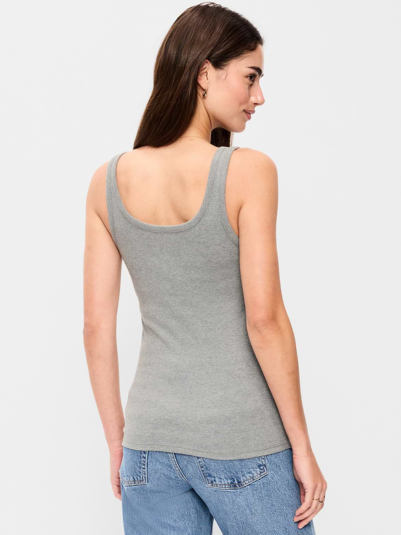 First-Layer Ribbed Scoop-Neck Tank Top