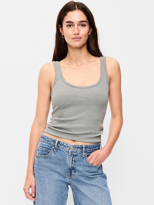First-Layer Ribbed Scoop-Neck Tank Top