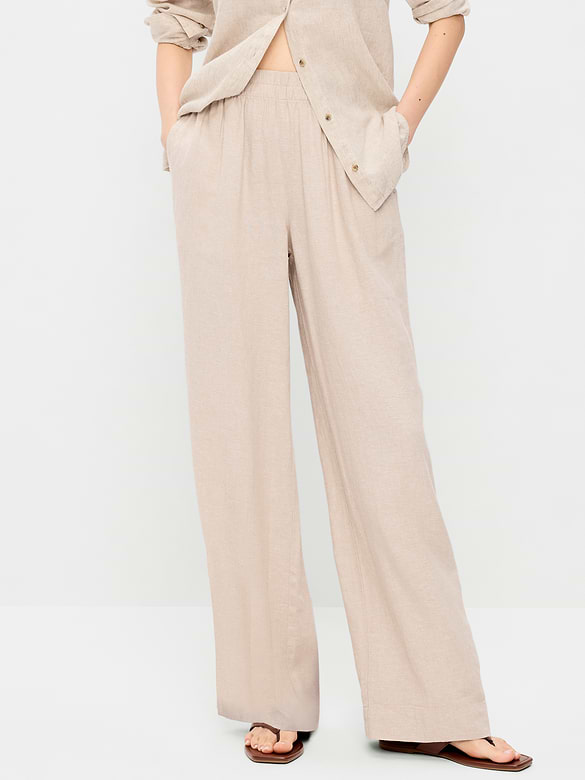 High-Waisted Linen-Blend Super Wide-Leg Pants