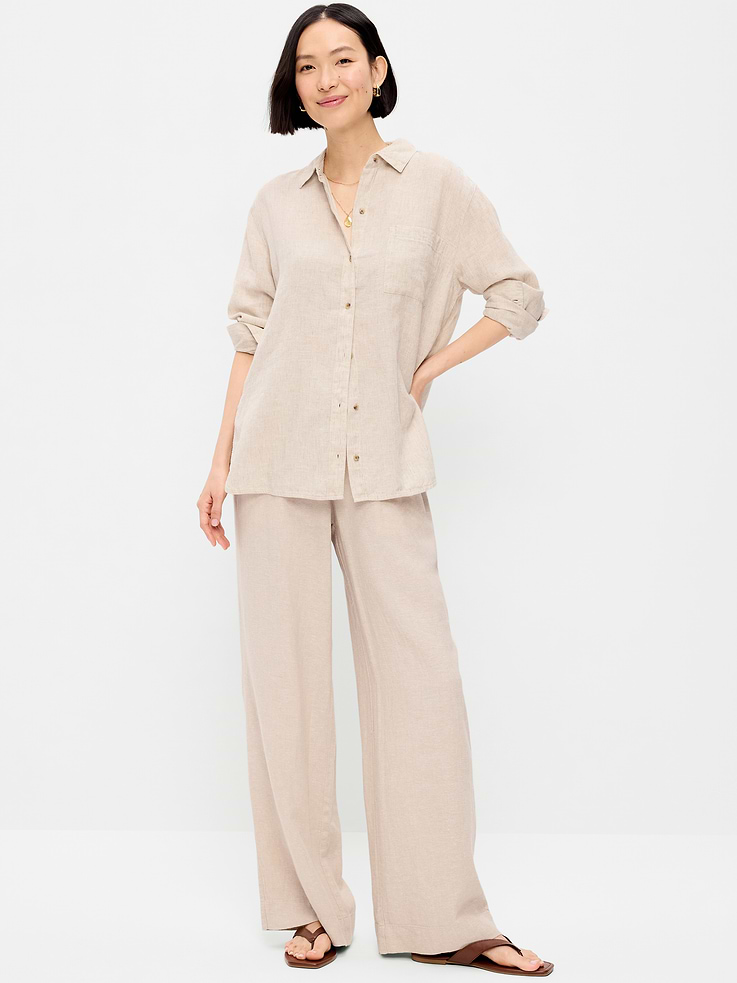 Image number 1 showing, High-Waisted Linen-Blend Super Wide-Leg Pants