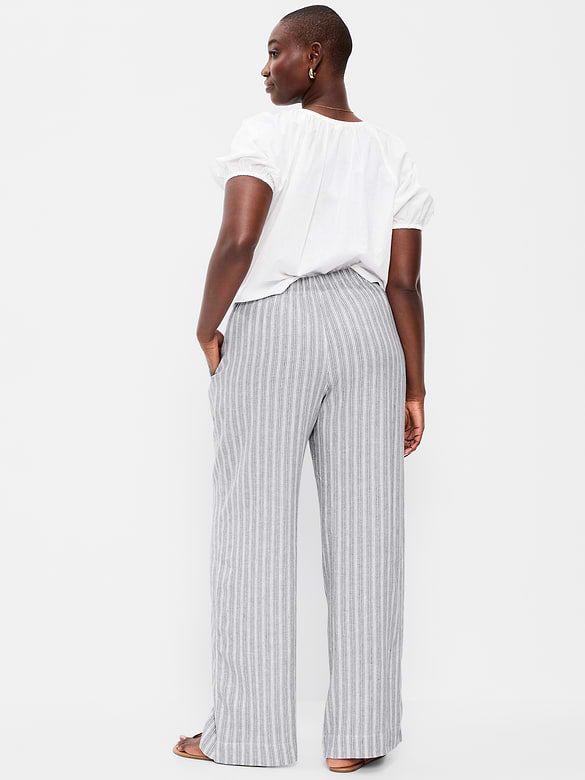 High-Waisted Linen-Blend Super Wide-Leg Pants