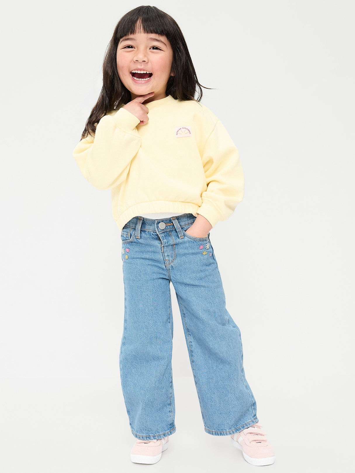 Baggy Embroidered Wide-Leg Jeans for Toddler Girls | Old Navy
