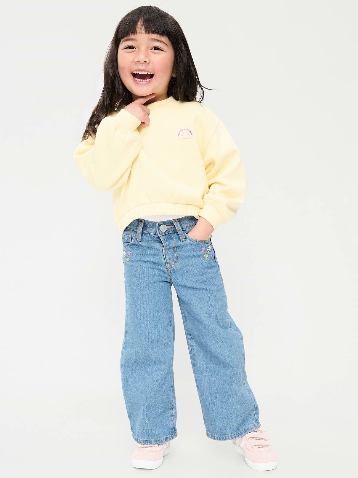 Image number 1 showing, Baggy Embroidered Wide-Leg Jeans for Toddler Girls