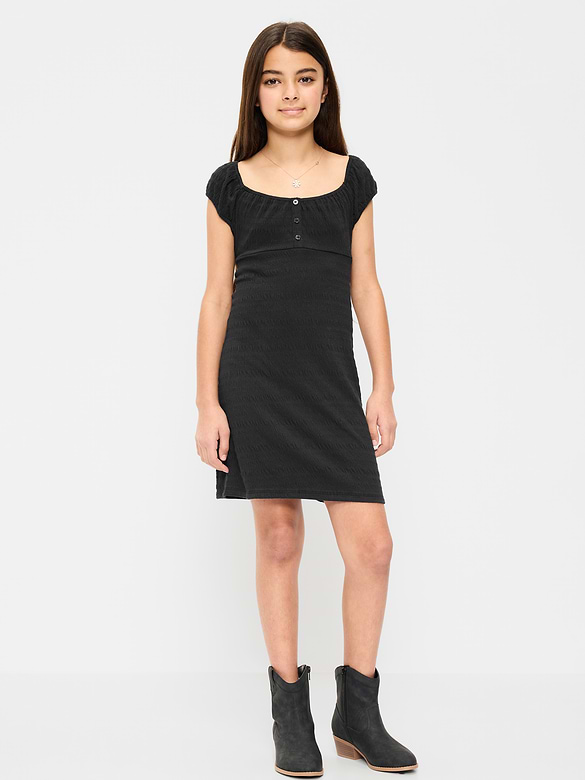 Smocked Jersey Henley Dress for Girls