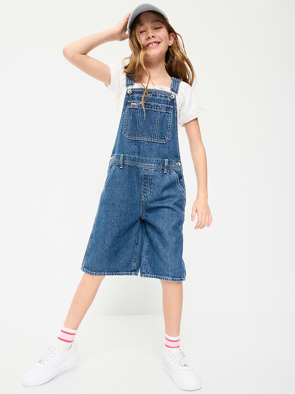 Baggy Denim Shortalls for Girls