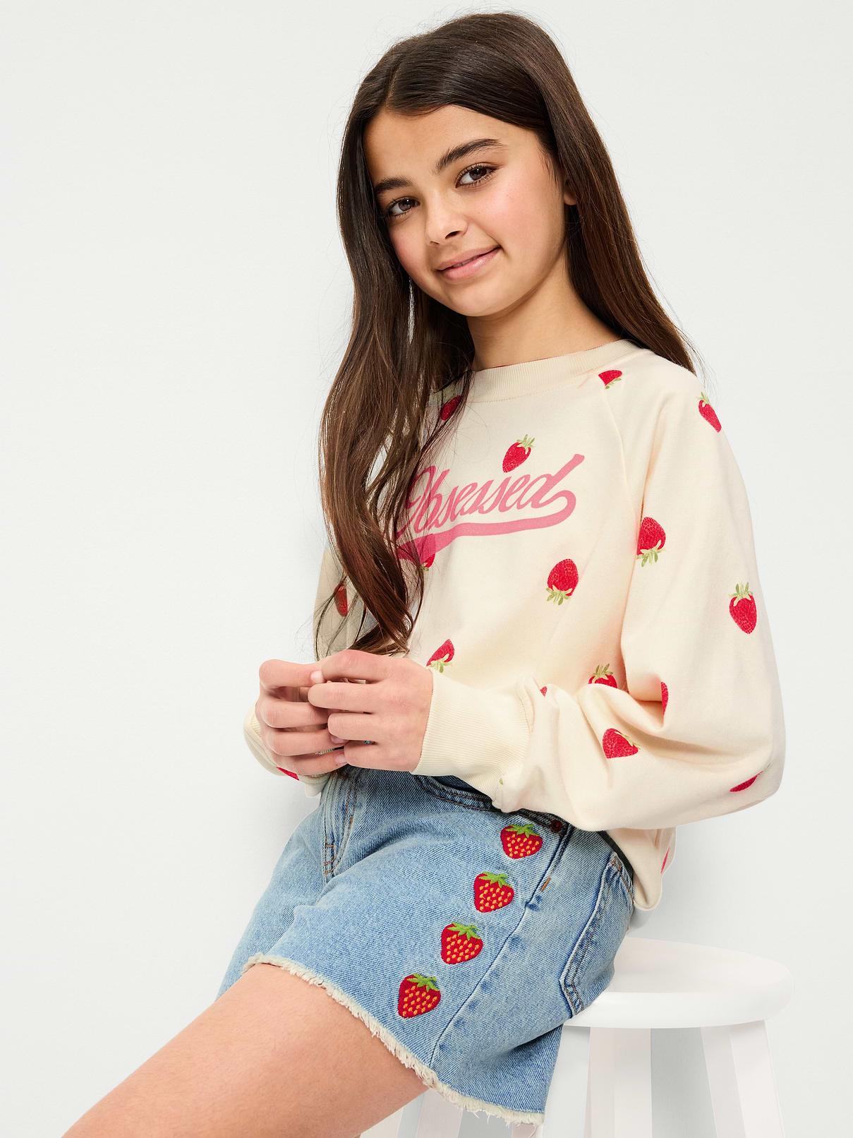 Image number 3 showing, High-Waisted Embroidered Frayed-Hem Jean Shorts for Girls