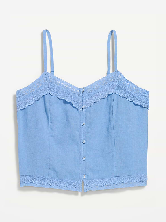 Lace-Trim Linen-Blend Cami Tank Top