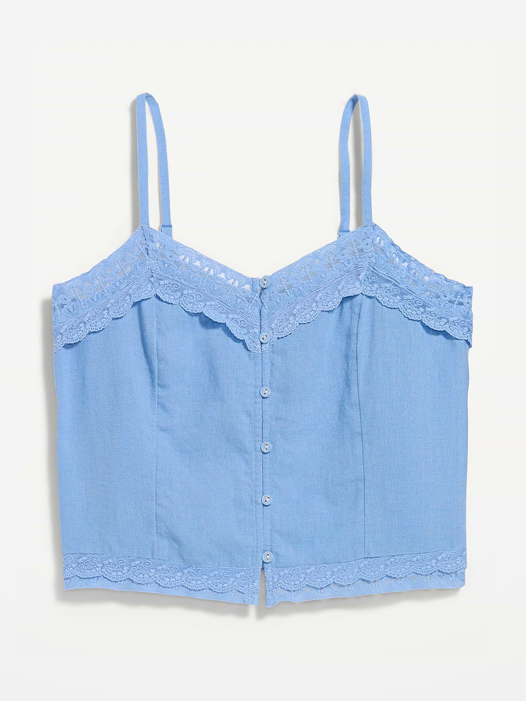 Image number 9 showing, Lace-Trim Linen-Blend Cami Tank Top