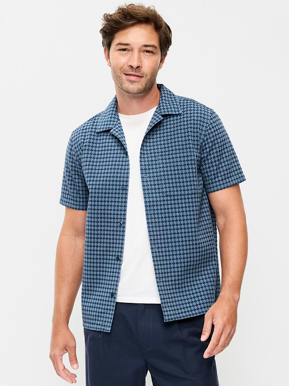 Chemise de vacances en jacquard texturé à manches courtes