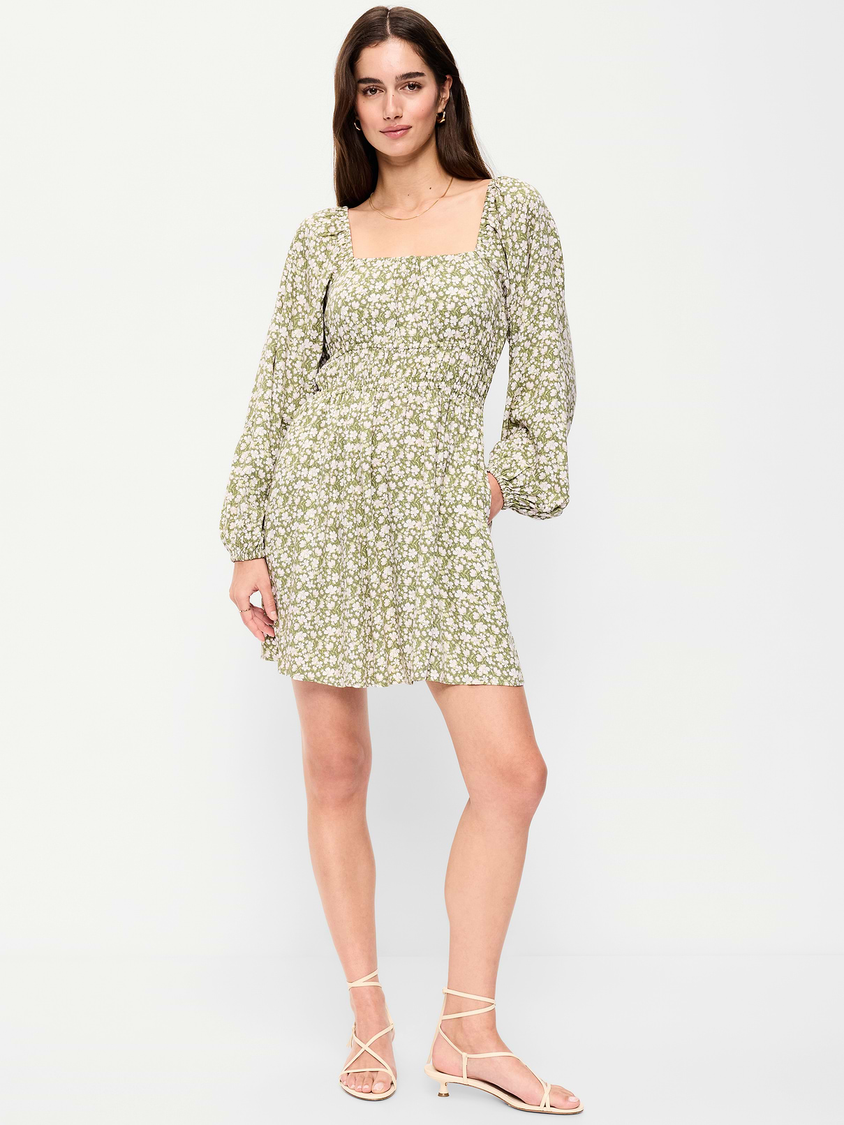 Long-Sleeve Square-Neck Mini Dress