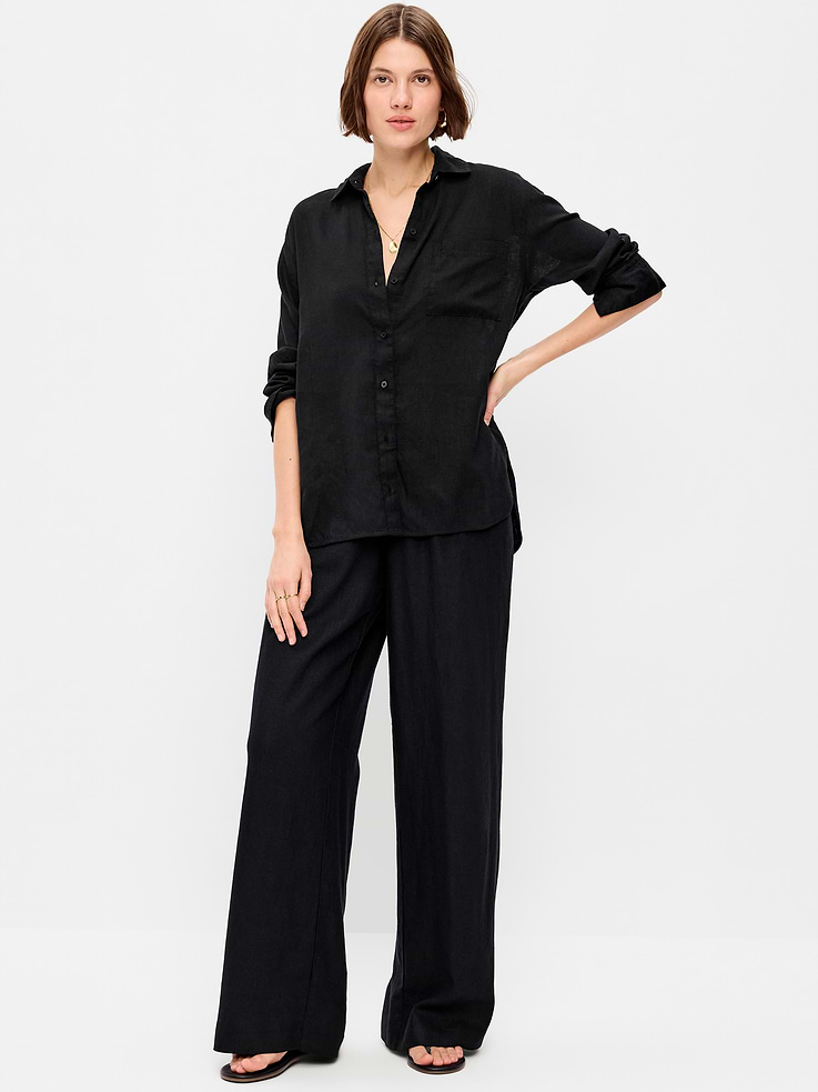 Image number 1 showing, High-Waisted Linen-Blend Super Wide-Leg Pants