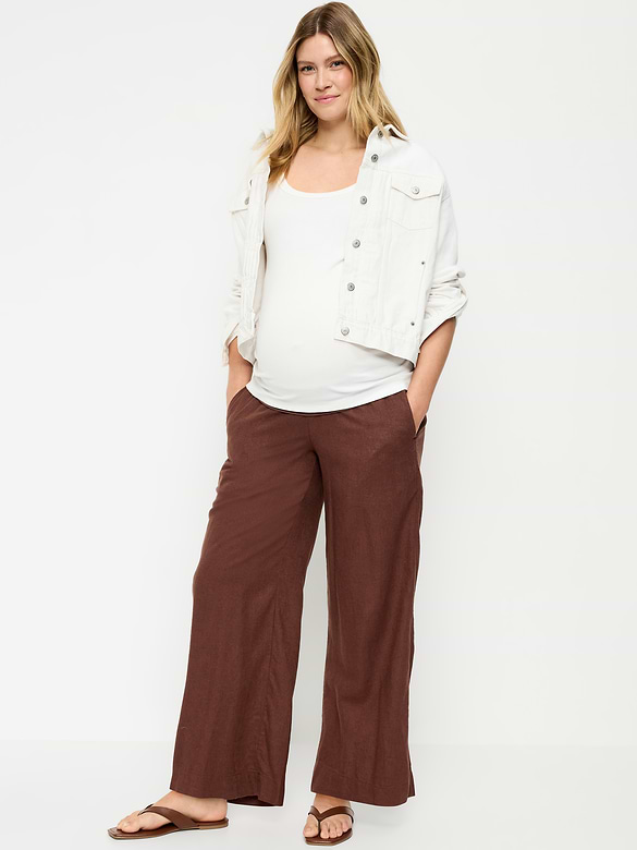 Maternity Rollover Waist Linen-Blend Super Wide-Leg Pants