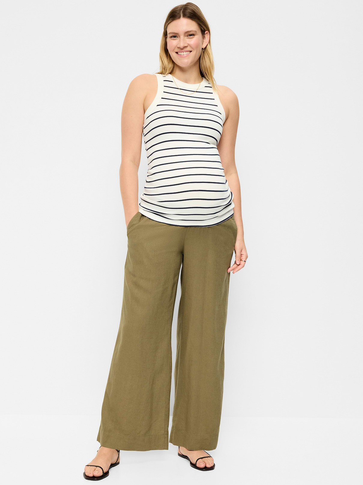 Image number 1 showing, Maternity Rollover Waist Linen-Blend Super Wide-Leg Pants