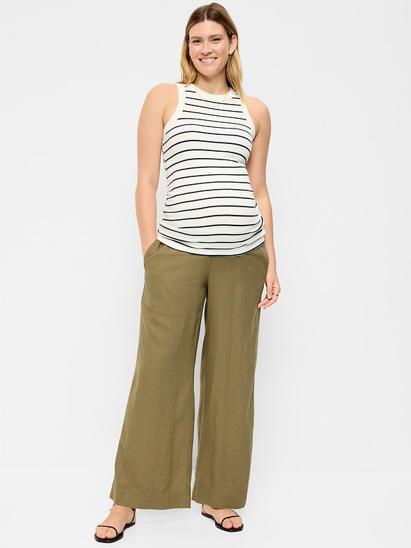 Maternity Rollover Waist Linen-Blend Super Wide-Leg Pants