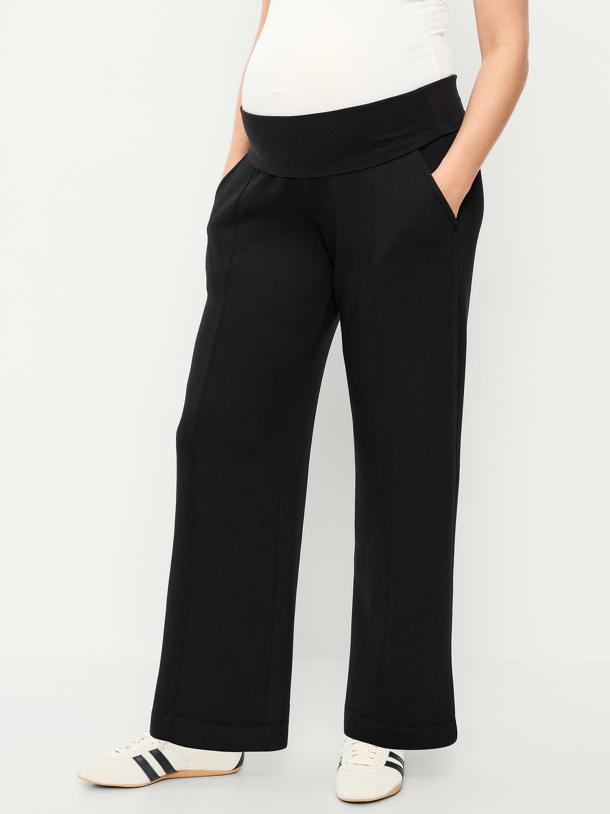Maternity Bounce Fleece Rollover-Waist Wide-Leg Pants