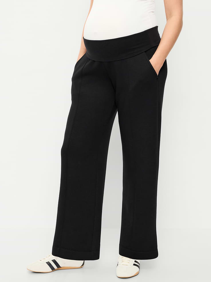 Image number 1 showing, Maternity Bounce Fleece Rollover-Waist Wide-Leg Pants