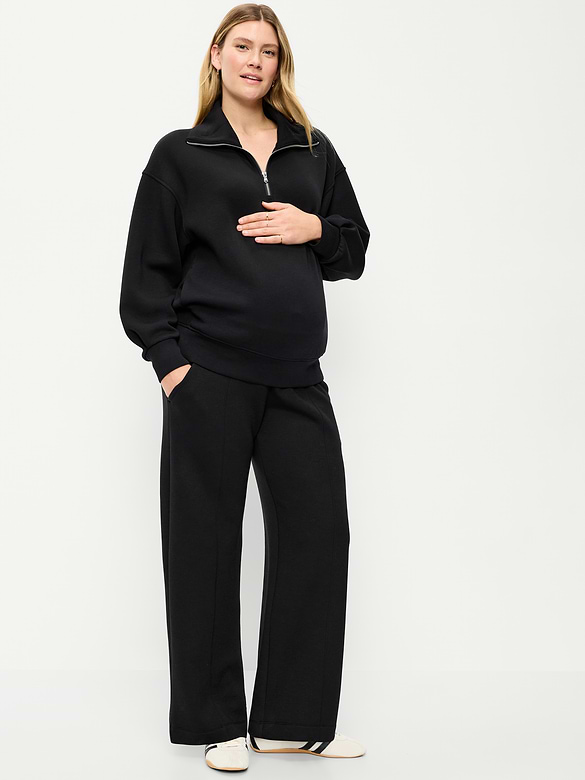 Maternity Bounce Fleece Rollover-Waist Wide-Leg Pants