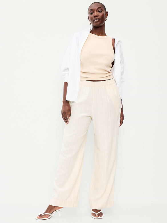 High-Waisted Linen-Blend Super Wide-Leg Pants