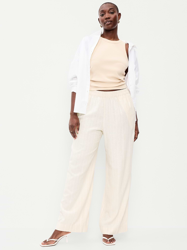 Image number 7 showing, High-Waisted Linen-Blend Super Wide-Leg Pants