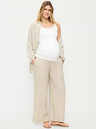 Image number 1 showing, Maternity Rollover Waist Linen-Blend Wide-Leg Pants