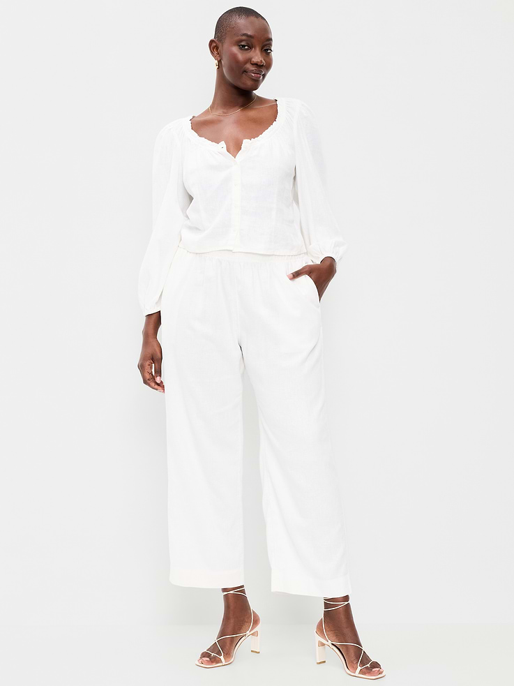 Image number 6 showing, High-Waisted Linen-Blend Straight Ankle Pants