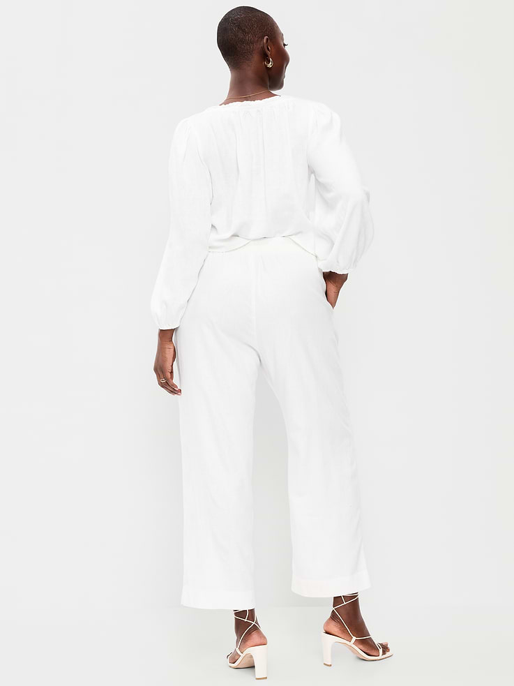 Image number 7 showing, High-Waisted Linen-Blend Straight Ankle Pants